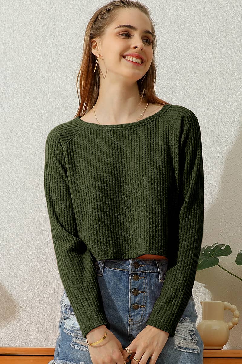 CWTTL1485_Casual Round Neck Loose Fit Long Sleeve Tops