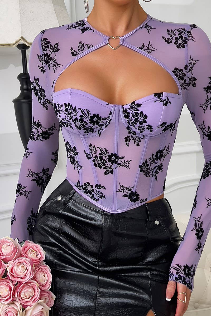 CWTBLL3618_HOLLOW LONG-SLEEVED UNDERWIRE FISHBONE TOP