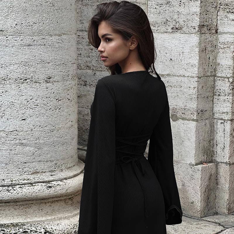 BIG PIT STRIP LONG SLEEVE U-NECK DRESS