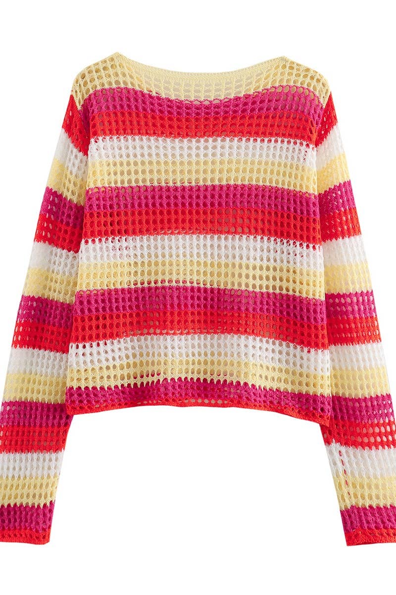 CWOSWL6222_STRIPED LONG SLEEVE HOLLOWED OUT WITH SWEATER