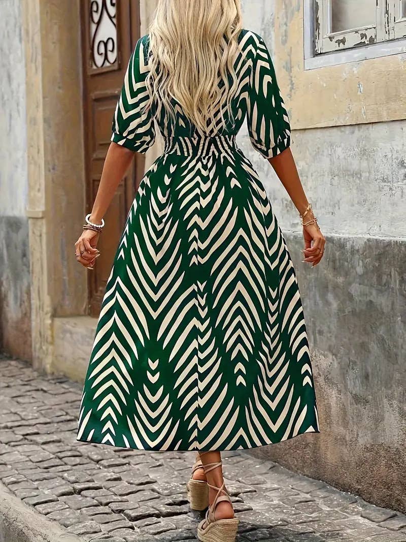 elegant printed tie-dyed large-sleeved dress