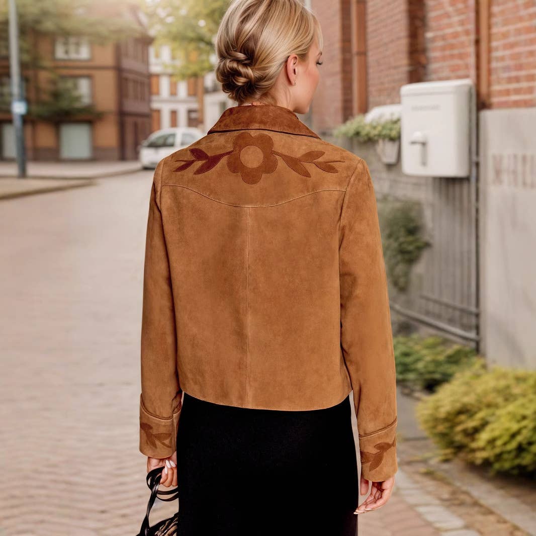 Floral embellishment lapel stylish short coat