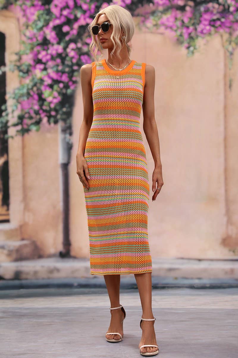 CWDMD6173_STYLISH STRIPED KNITTED LONG SKIRT