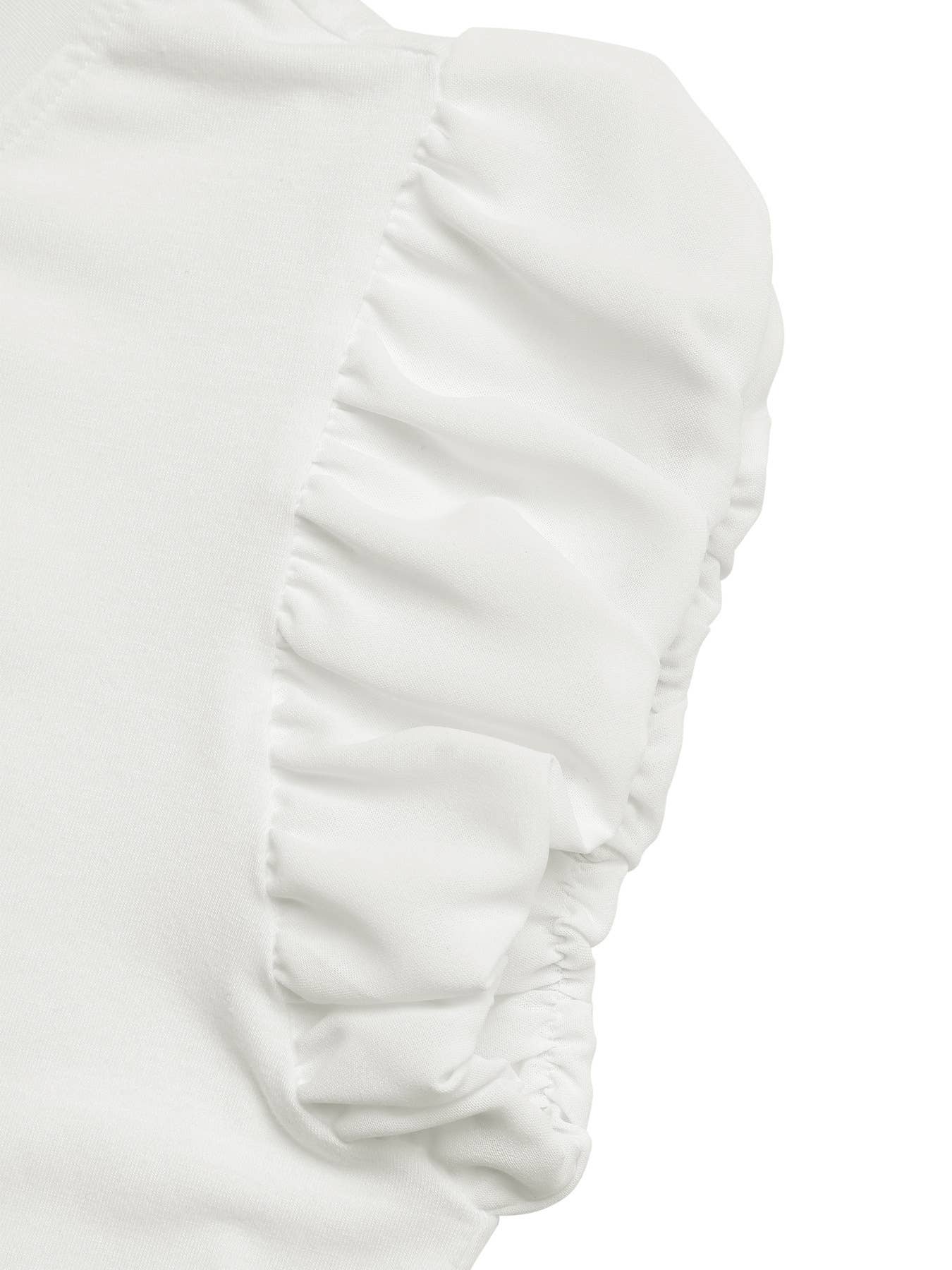 Casual round-neck beaded puffed sleeve T-shirt