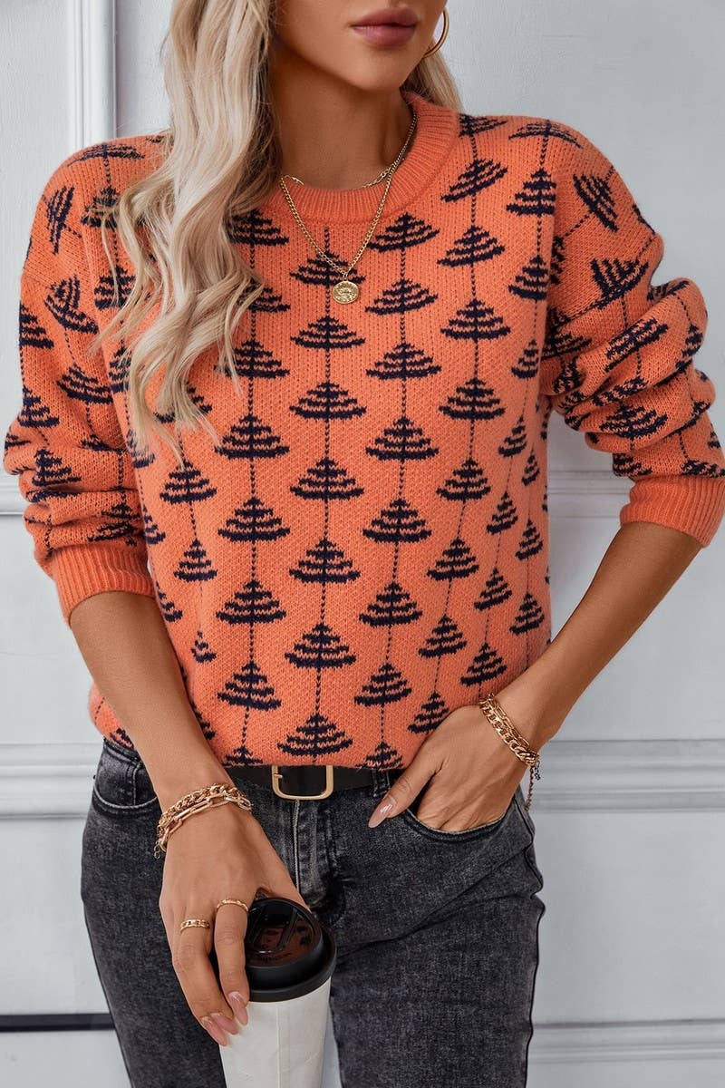 CWOSWL2929_JACQUARD PULLOVER LONG-SLEEVED KNITTED SWEATER