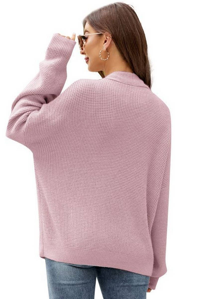 CWOCAL0782_CASUAL SOLID COLOR V-NECK KNITTED CARDIGAN