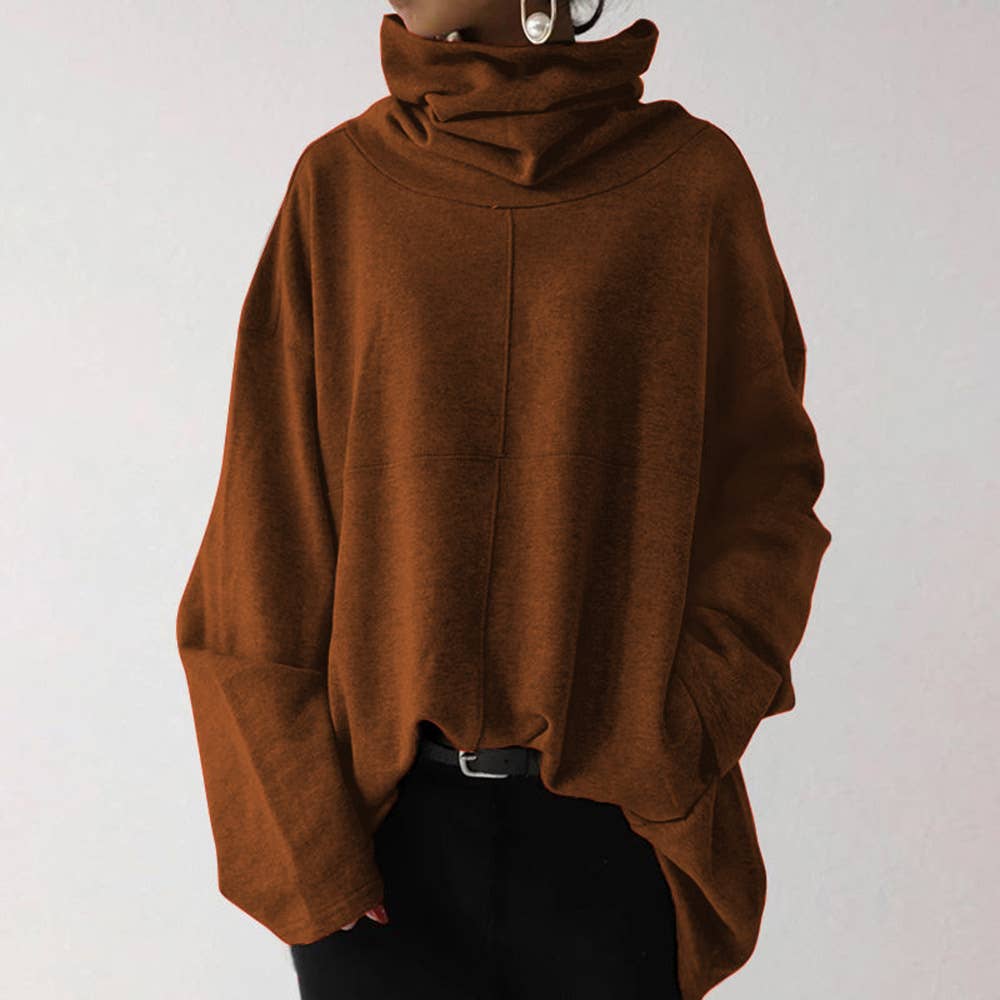 CASUAL TURTLENECK PULLOVER SOLID COLOR HOODIE