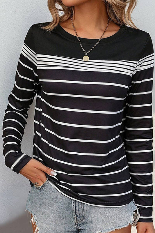 CWTTL1943_CASUAL WOMEN'S STRIPED LONG-SLEEVED T-SHIRT