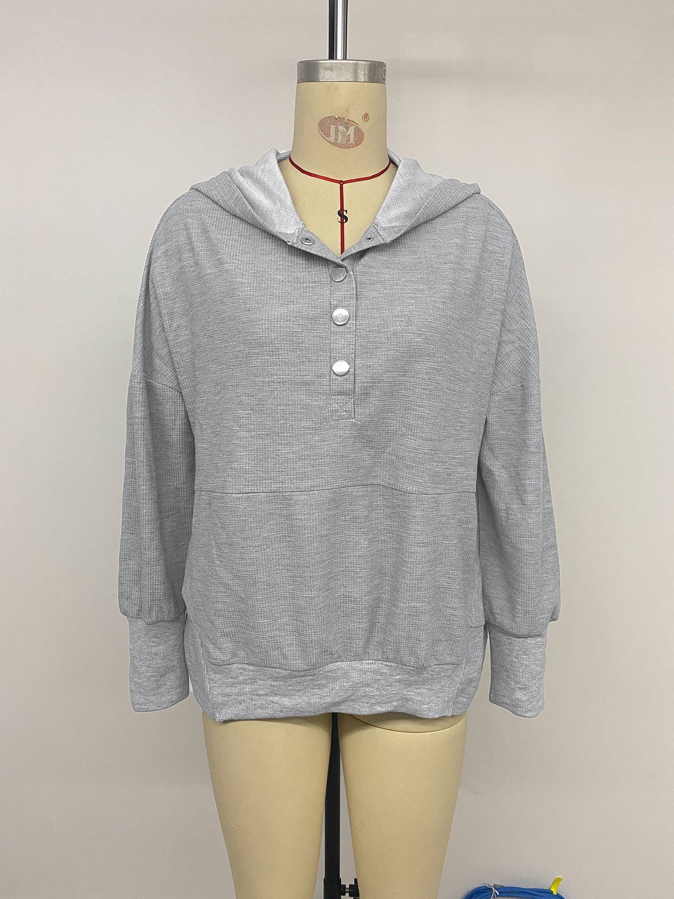 Casual hooded solid color waffle sweatshirt