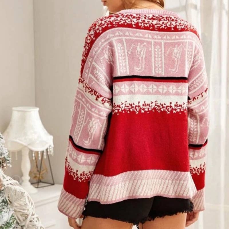 Christmas knitted color-blocked pullover sweater
