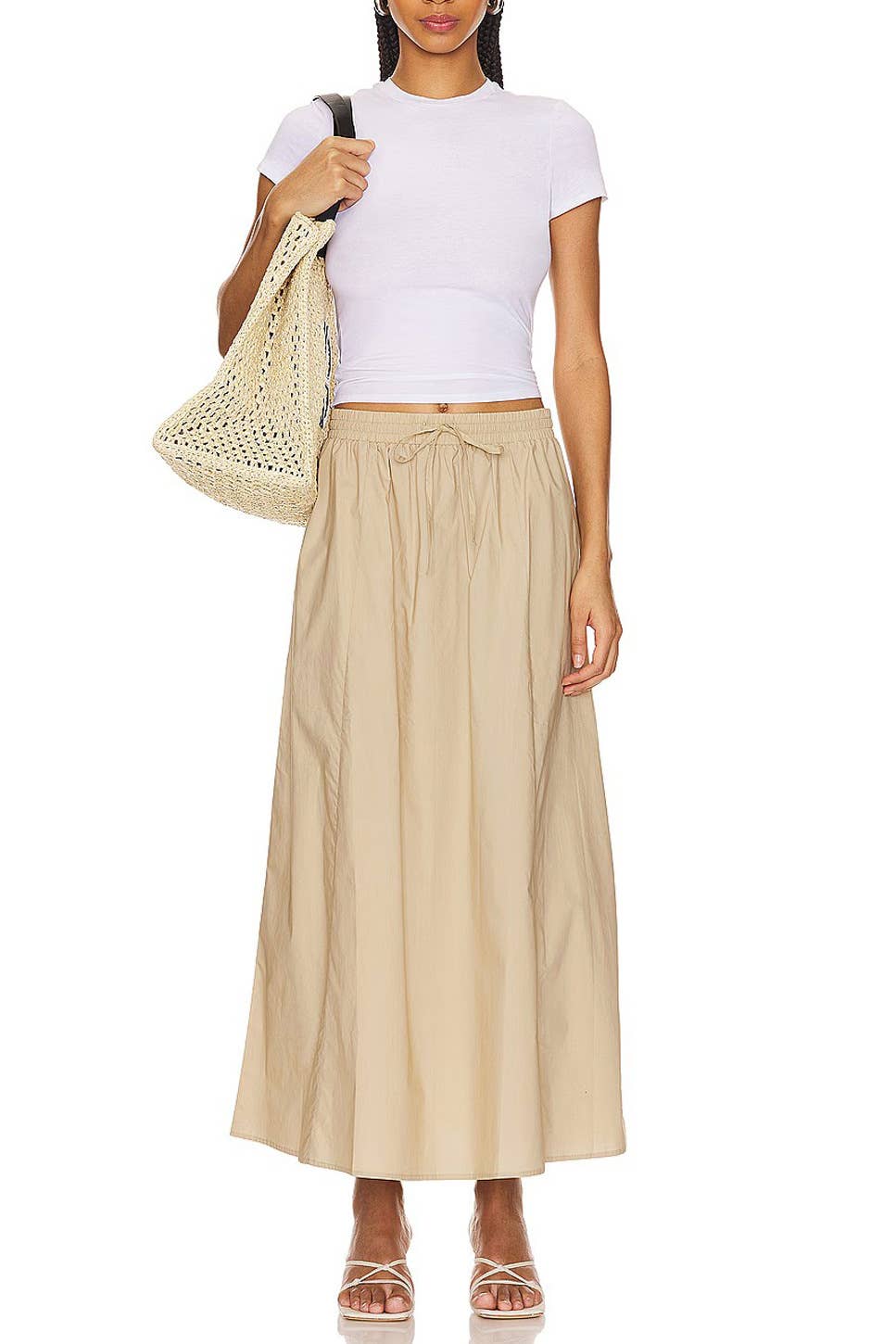 COTTON HIGH-WAISTED SLIT SOLID COLOR DRESS