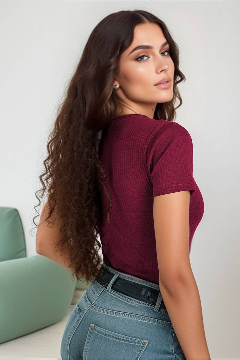 CWSBSS0049_SEXY SLIM FIT RIBBED V-NECK BODYSUIT