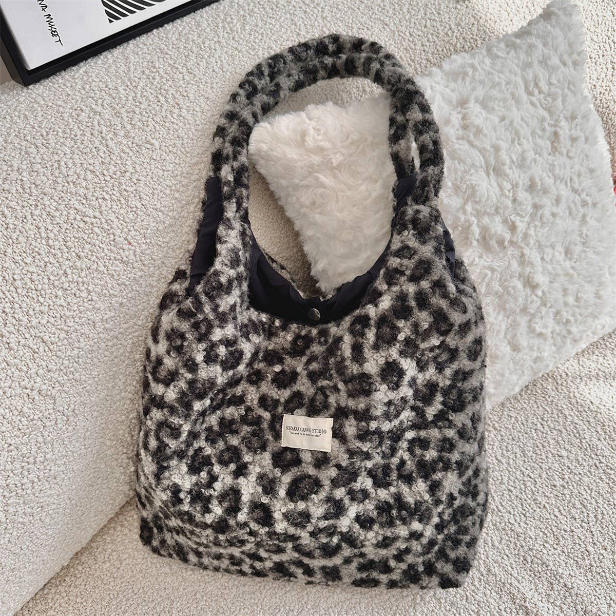 CWAB3900_PLUSH LARGE CAPACITY LEOPARD PRINT SHOULDER BAG