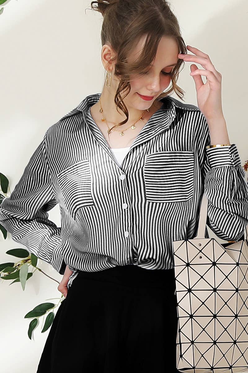 CWTSTL716_Striped Button Down Long Sleeve Collared Shirts