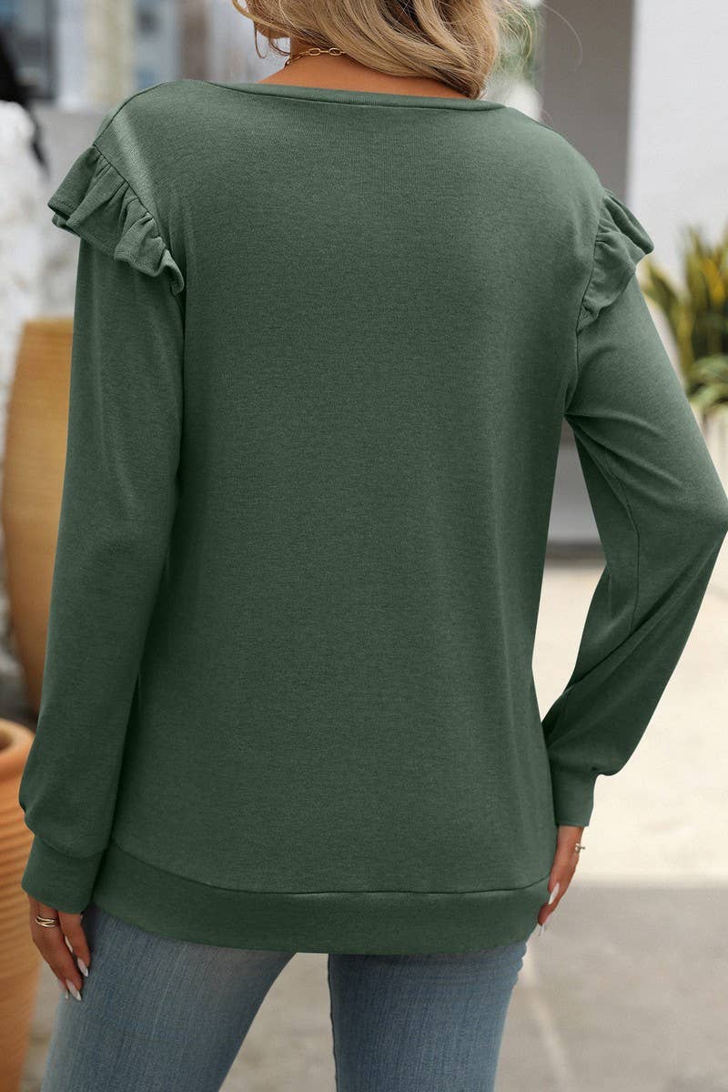 CWTBLL1816_LOOSE FLYING SLEEVES V-NECK LONG-SLEEVED T-SHIRT