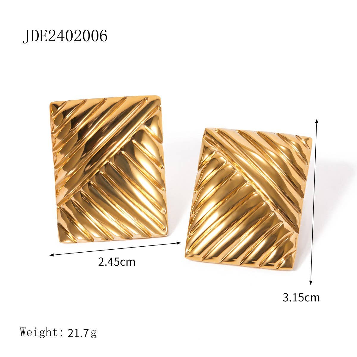 SIMPLE GEOMETRIC SQUARE WAVE TEXTURE EARRINGS_CWASC1652
