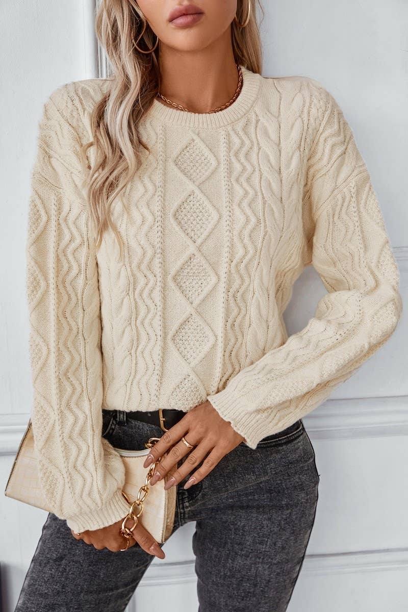 CWOSWL2837_SOLID COLOR TWISTED LONG SLEEVE PULLOVER SWEATER