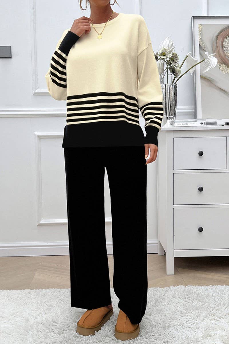 CWSS1057_AUTUMN CASUAL LOOSE CONTRAST COLOR SWEATER SUIT