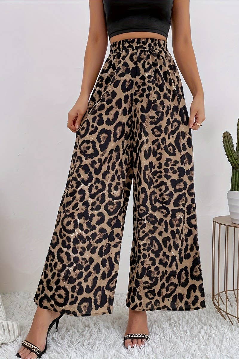 CWBLP2070_LEOPARD PRINT ELASTIC WAIST WIDE LEG PANTS