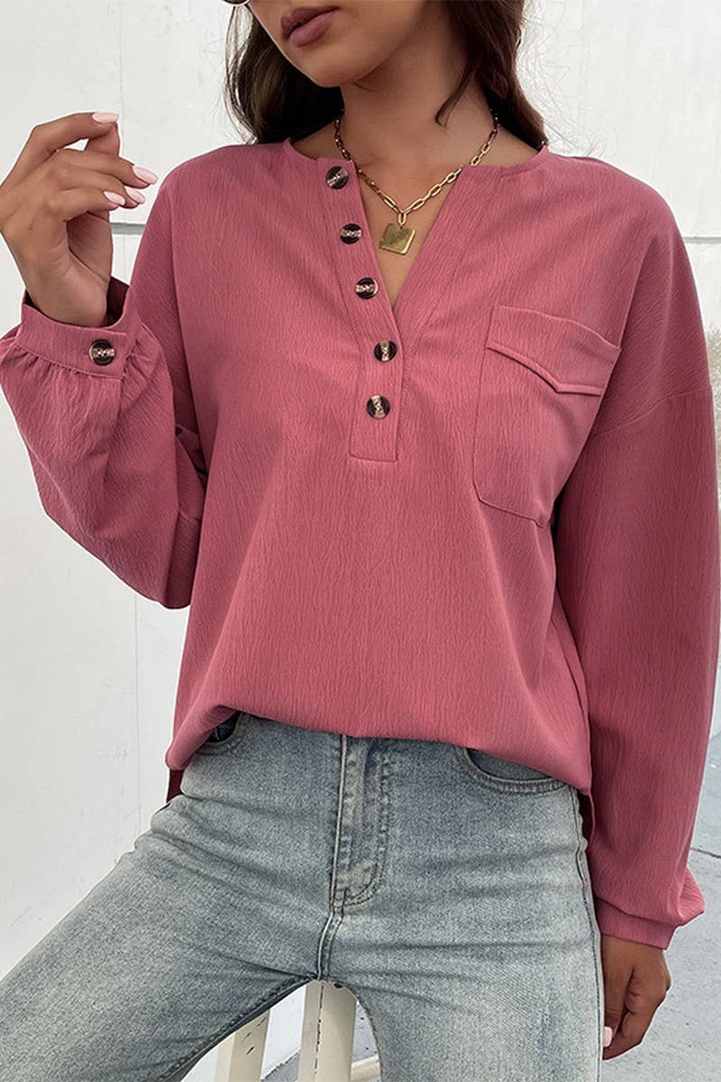 CWTTL1666_Button Neck Long Sleeve Top