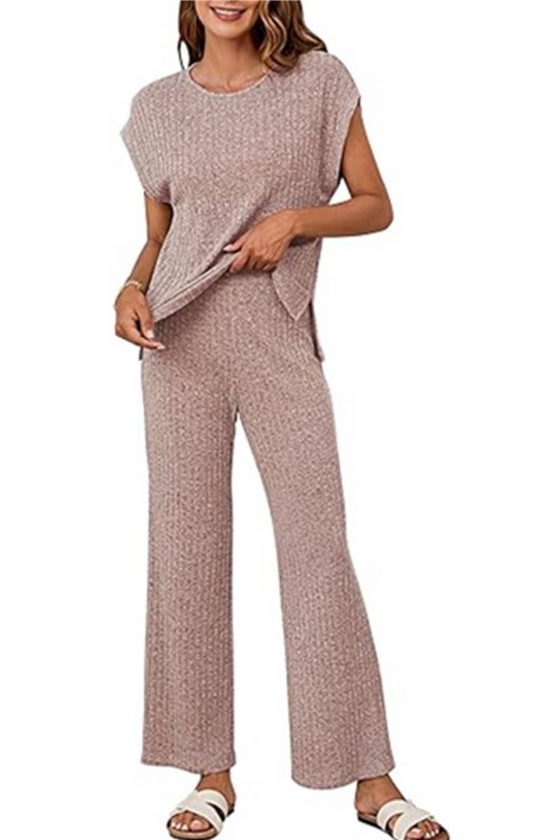 CWSTB1611_STRIPED BRUSHED SLIT TOP AND TROUSERS SET