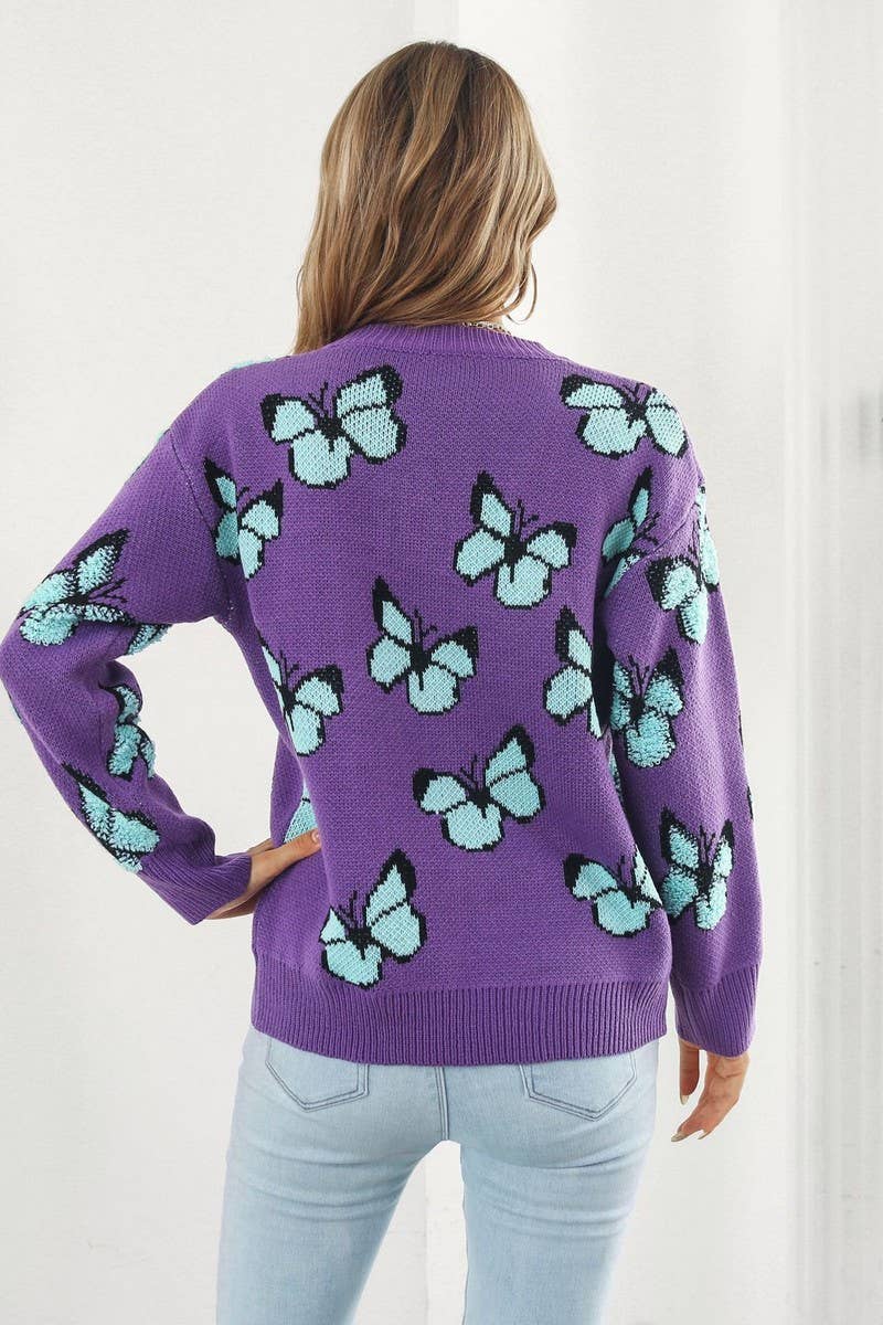 CWOSWL3964_3D BUTTERFLY JACQUARD CREWNECK KNITTED SWEATER