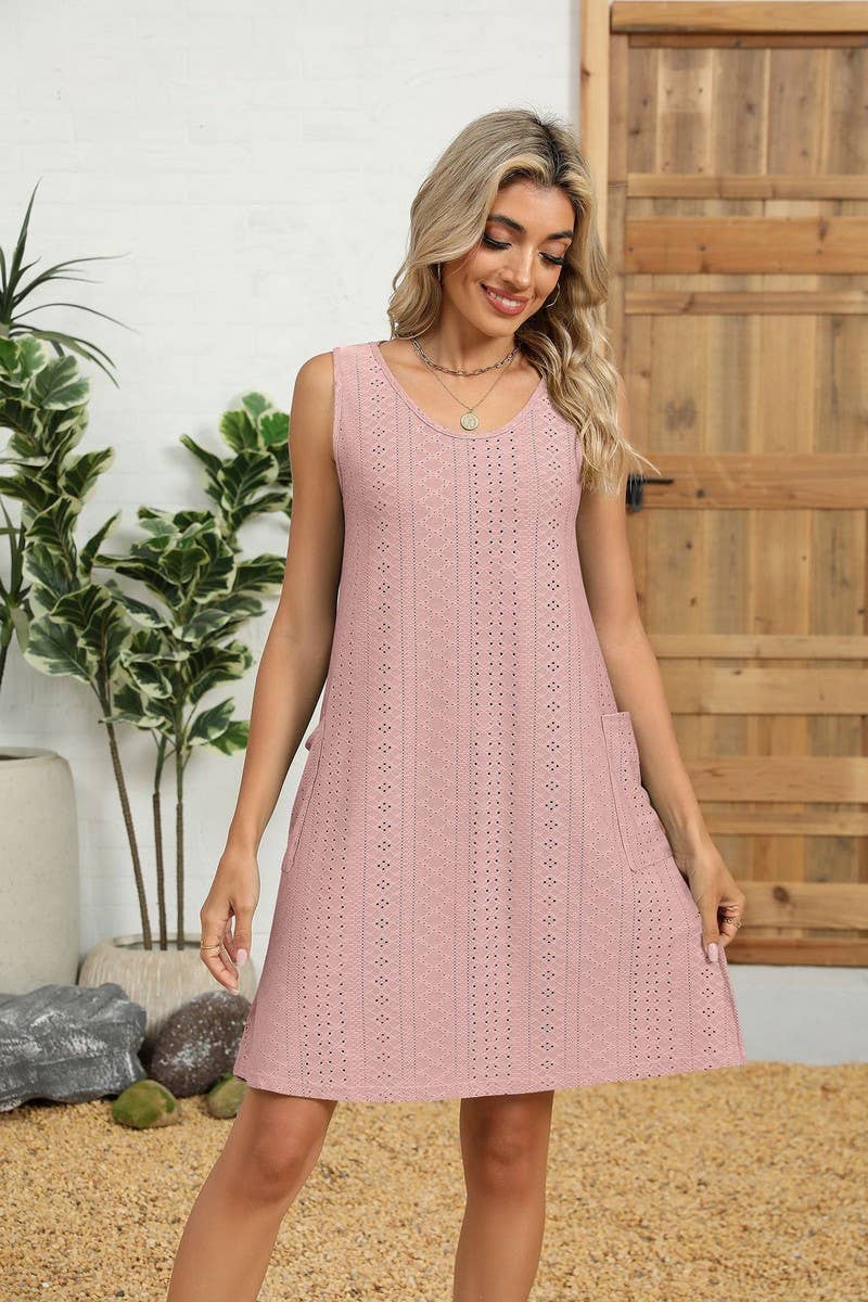 CWDSD8714_SLEEVELESS CREWNECK POCKET TANK DRESS