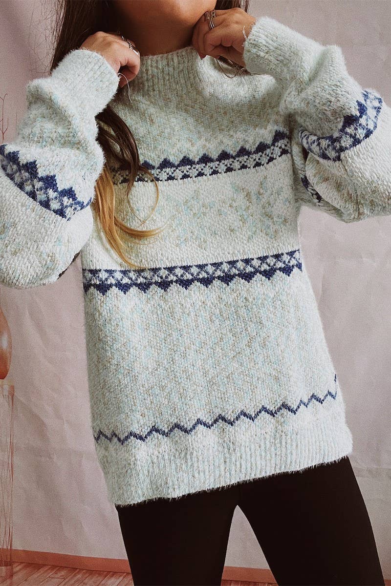 Chenille snowflake jacquard half turtleneck sweater