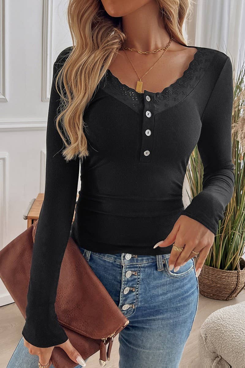 CWTBLL3601_SOLID COLOR U-NECK RIBBED KNITTED T-SHIRT