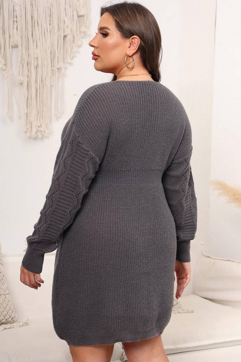 CWOSWL1573_PLUS Size Round Neck Long Sleeve Pullover Sweater