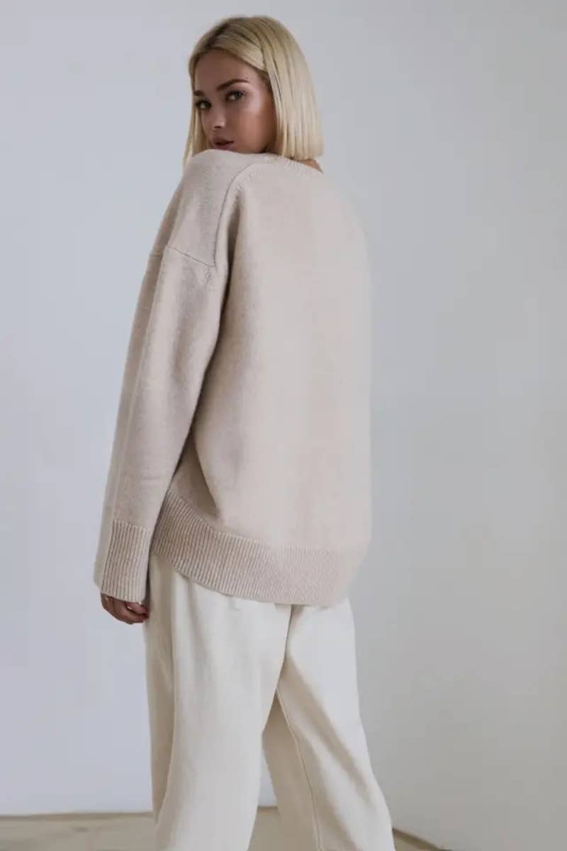 CWOSWL6631_CREW-NECK LONG-SLEEVED SOLID COLOR SWEATER