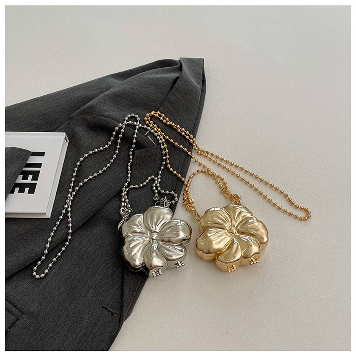 FLOWER SHAPED CLUTCH BAG METAL SHOULDER BAG_CWAB3241