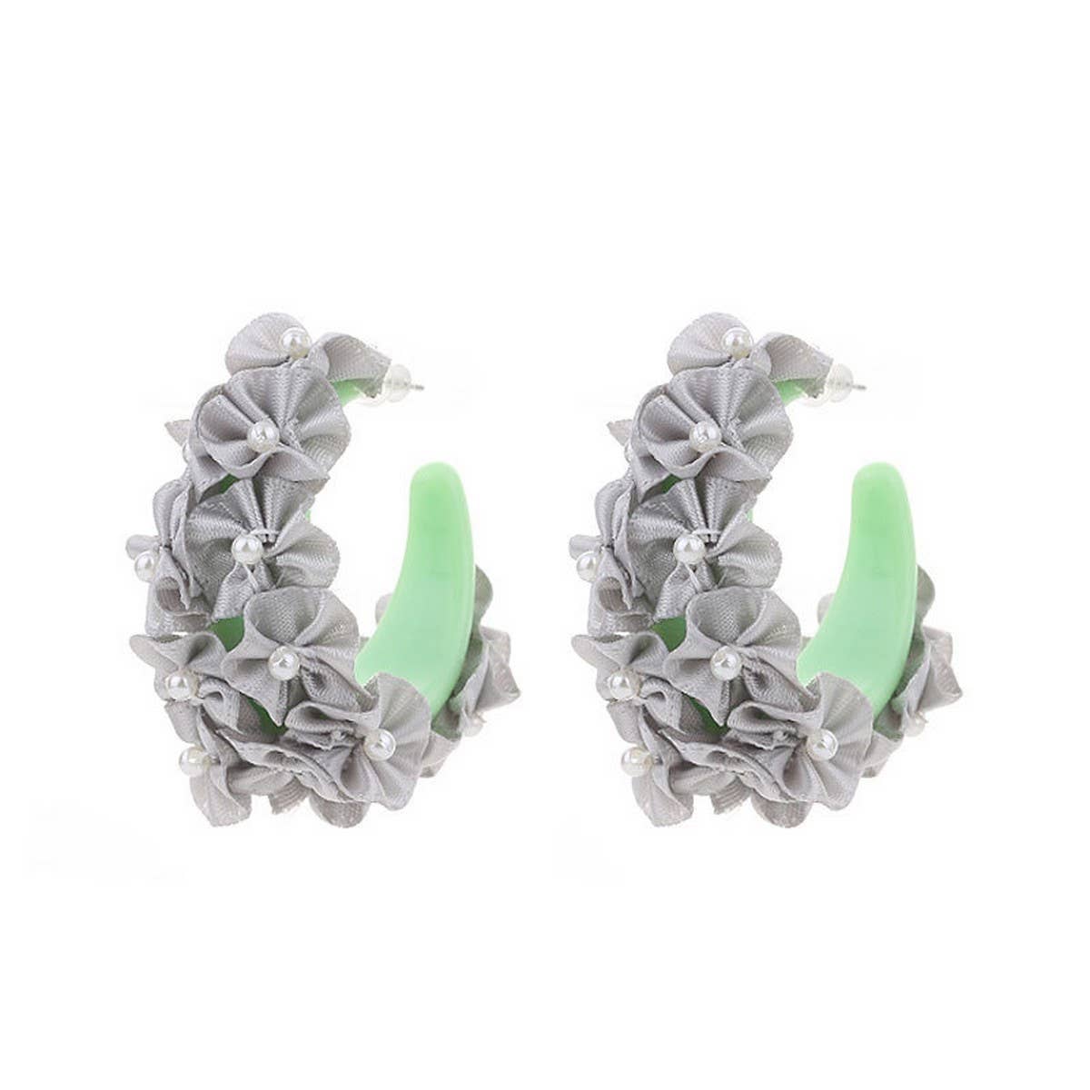 Handmade Fabric Flower C-Hoop Earrings Fresh Style