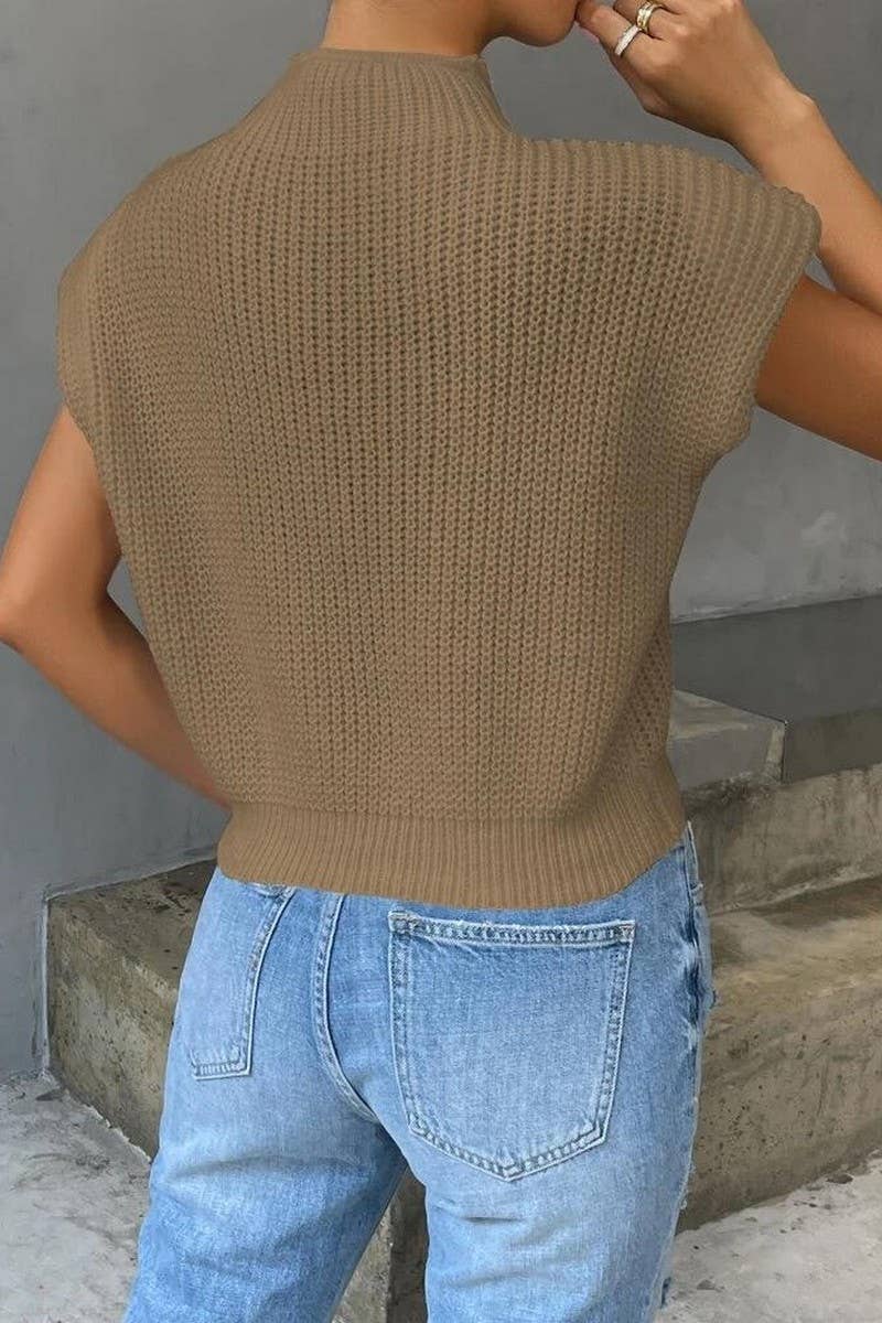 CWOSWSL0141_SOLID COLOR CASUAL TWISTED HIGH COLLAR VEST