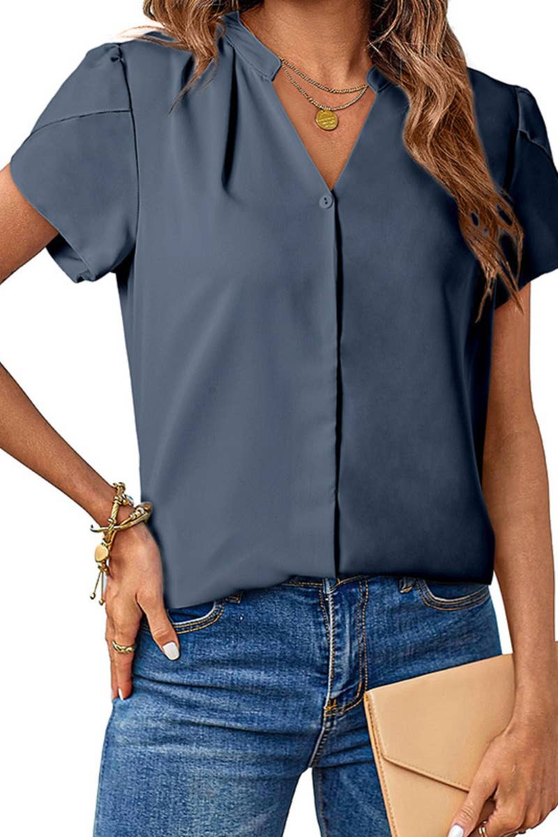 CWTBLS1394_SUMMER COMMUTER V-NECK SHORT-SLEEVED SHIRT TOP