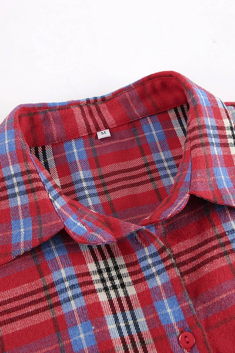 CWOCO00154_RETRO CASUAL LAPEL PLAID LONG-SLEEVED SHIRT