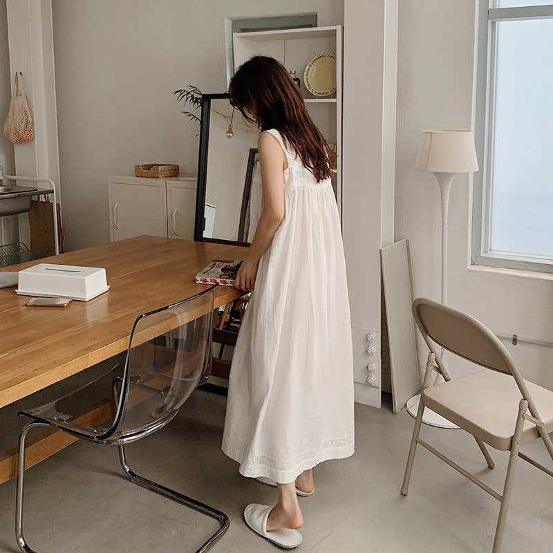 COTTON LACE PATCHWORK SQUARE COLLAR DRESS