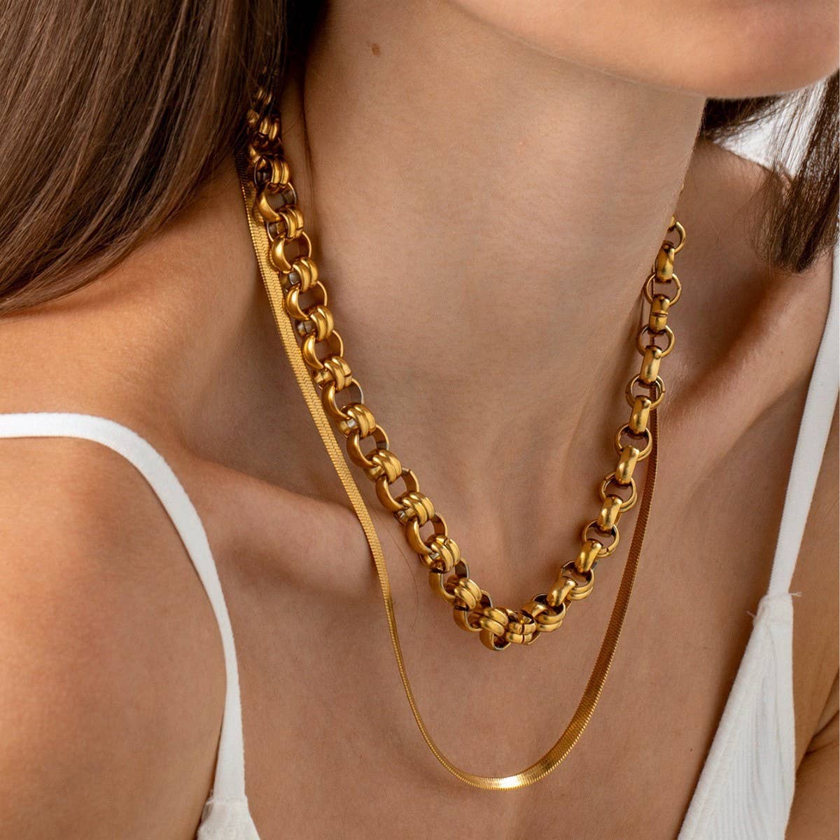 ROUND DOUBLE-LAYER SOLID SIMPLE 18K NECKLACE