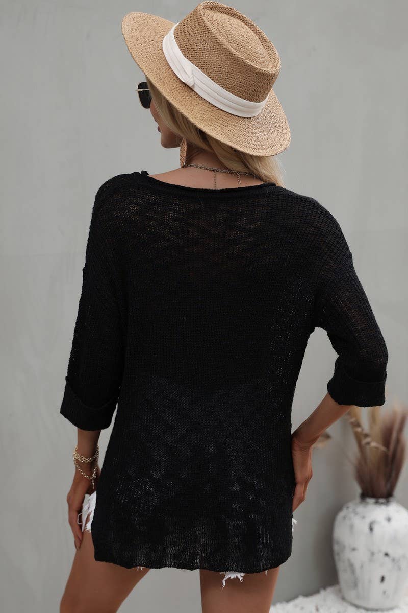 CWTTS0739_V-Neck Short Sleeve Knit Soft Pullover Sweater