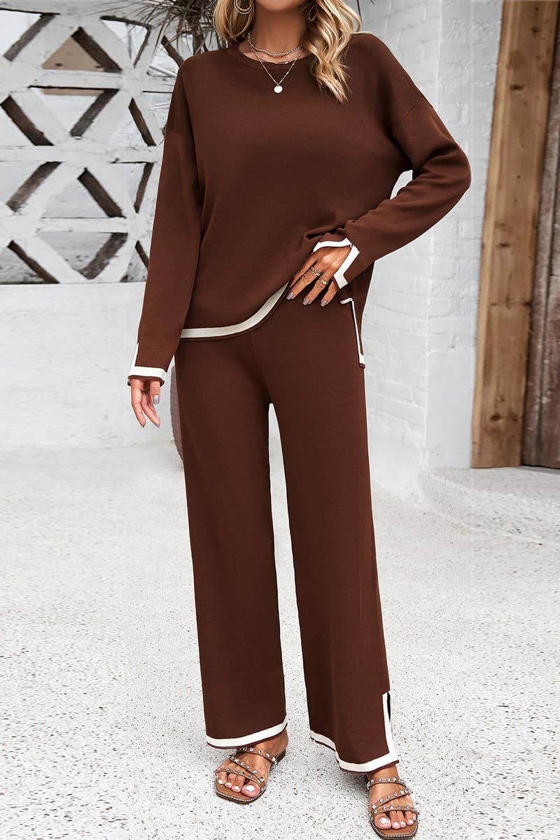 CWSTB0346_Round Neck Long Sleeve Sweater Pants Set