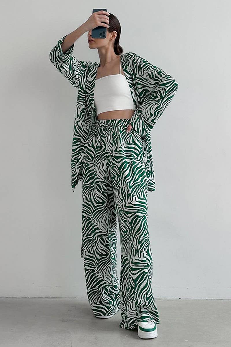 CWSPJ0379_SATIN STRIPE PRINT CARDIGAN PAJAMAS TWO-PIECE SET