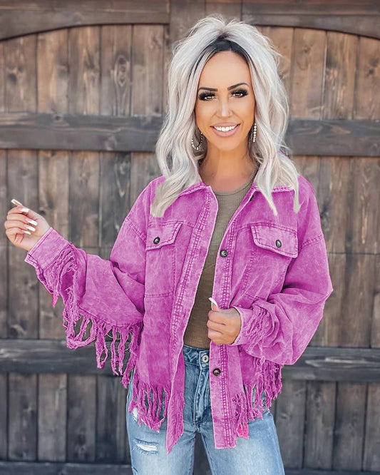 Casual street-style fringed washable coat