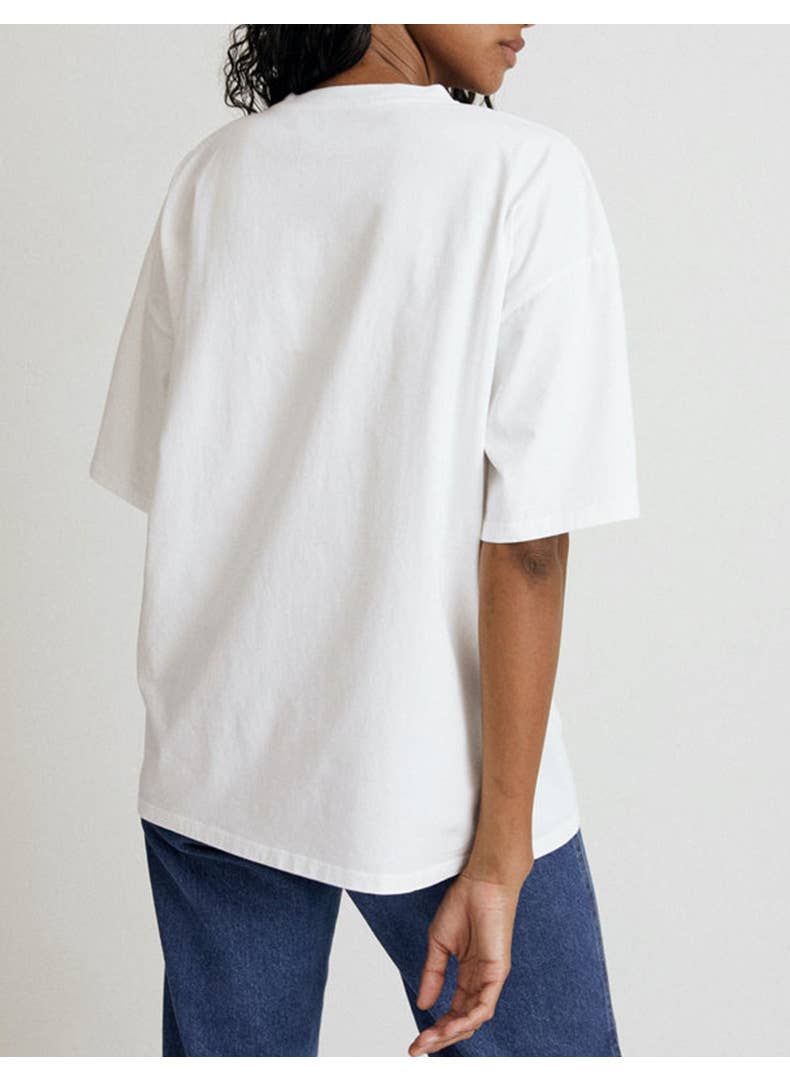 Cotton crew-neck basic short-sleeved T-shirt