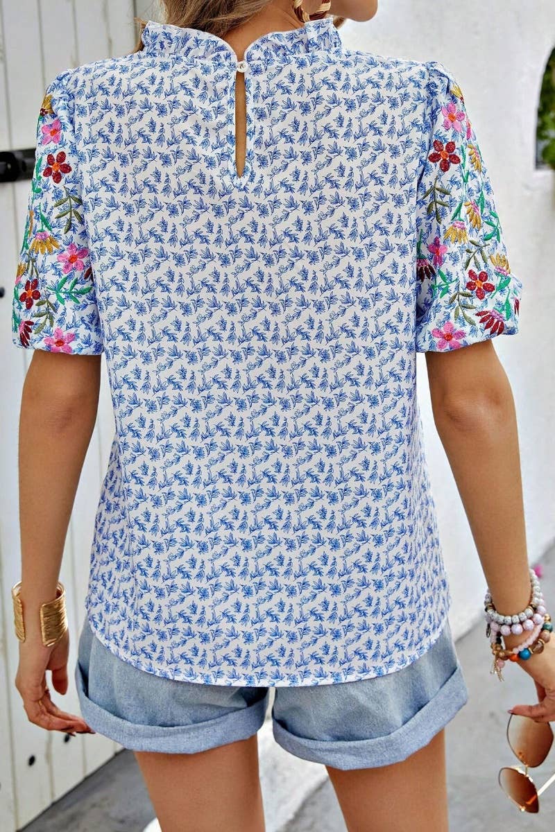 CWTBLS1126_SUMMER PRINT SHORT SLEEVED TOP WITH WAVY NECK