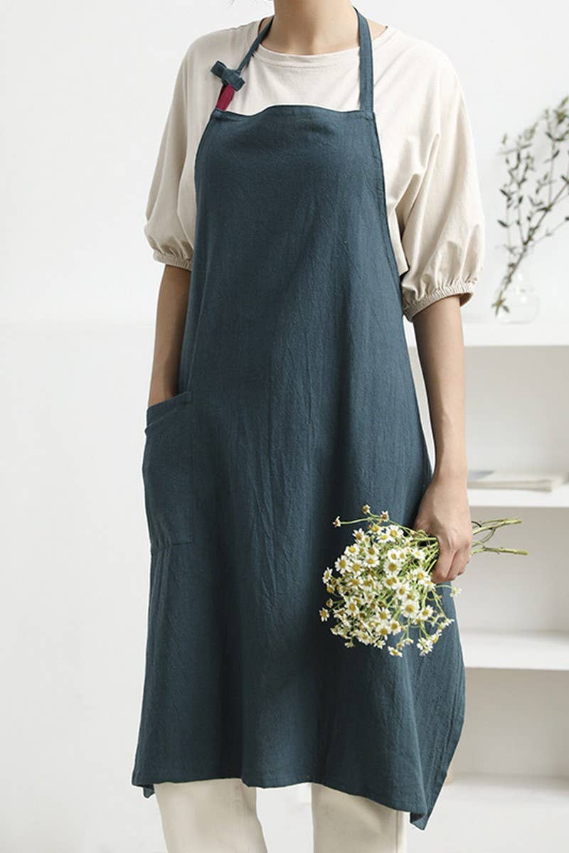 CWAB3991_COTTON AND LINEN SOLID COLOR ANTI-FOULING APRON