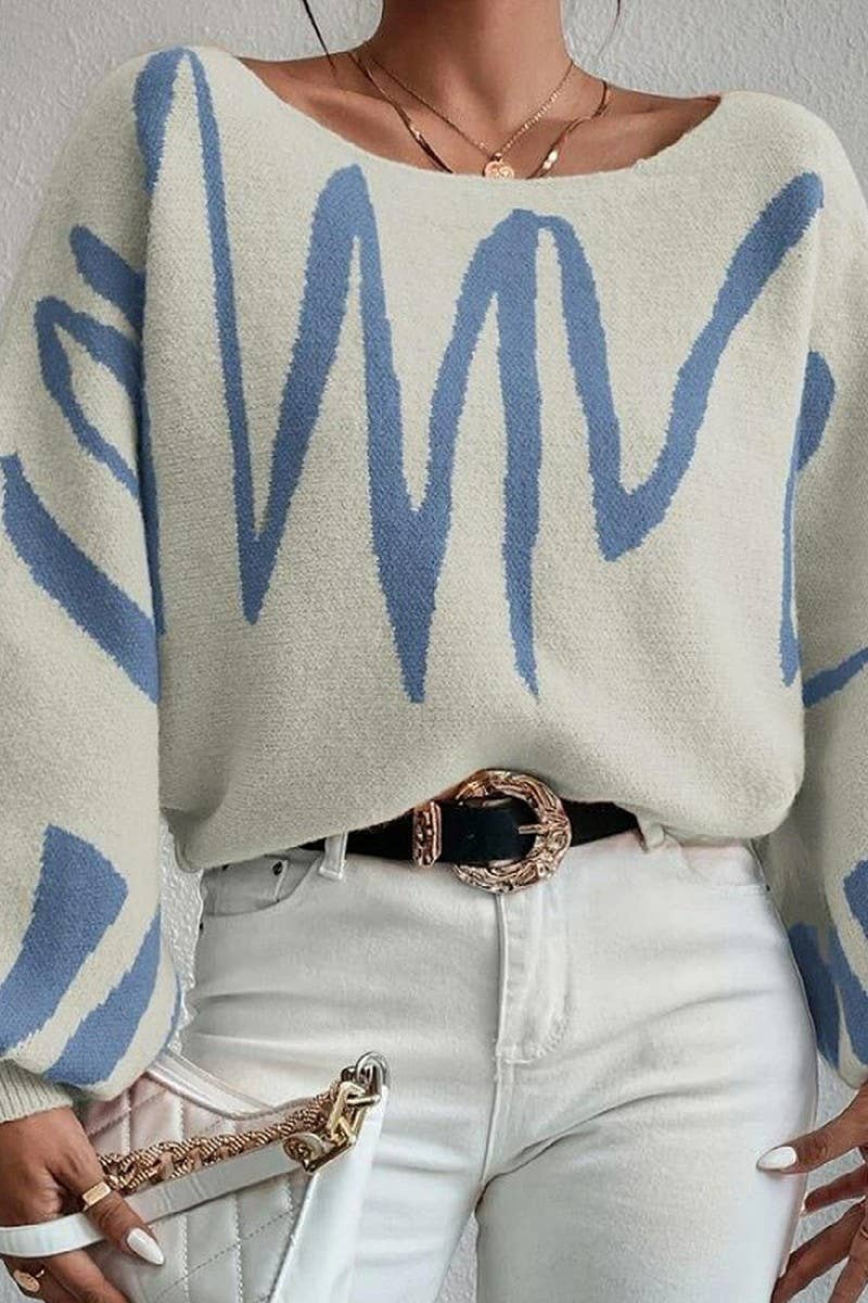 CWOSWL6264_BALLOON SLEEVE LOOSE KNIT PULLOVER SWEATER