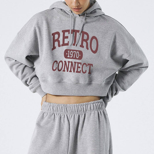 CROP TOP HOODIE DRAWSTRING PRINT HOODIE