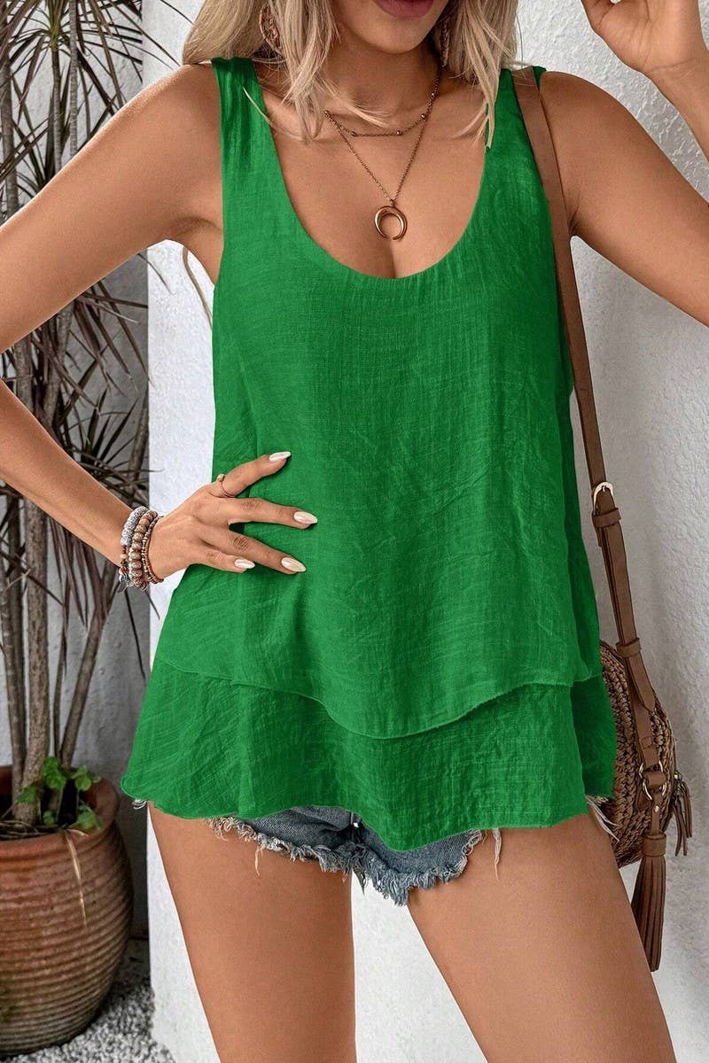 CWSS1105_TUBE TOP SLEEVELESS DOUBLE LAYER CAKE TAIL VEST