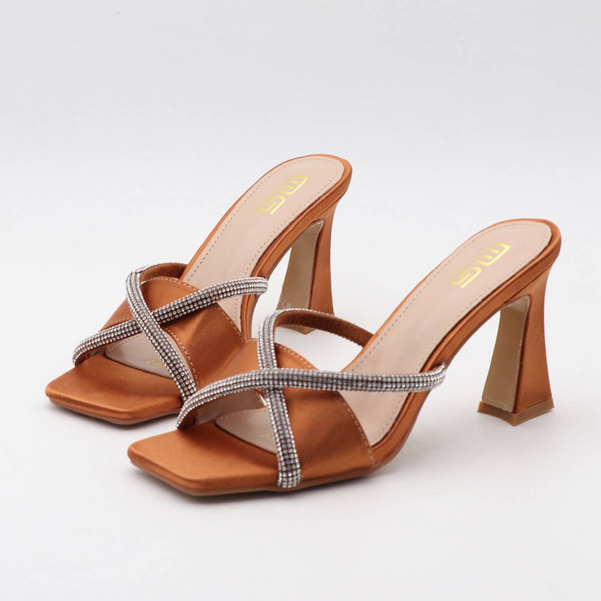 SIMPLE SQUARE TOE RHINESTONE HIGH HEEL SANDALS_CWSHS0566