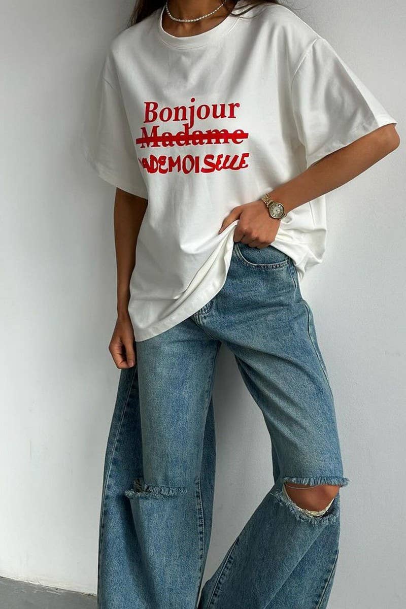 CWTTS1274_ROUND NECK LETTER PRINT LOOSE T-SHIRT TOP